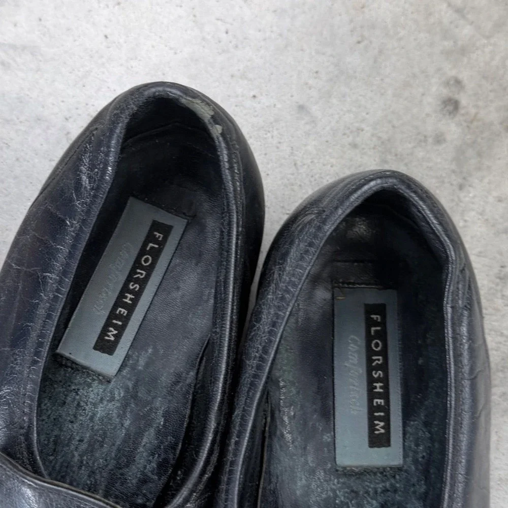 Vintage Florsheim Comfortech Mens Black Leather Loafers Gold Hardware 11 D Milan